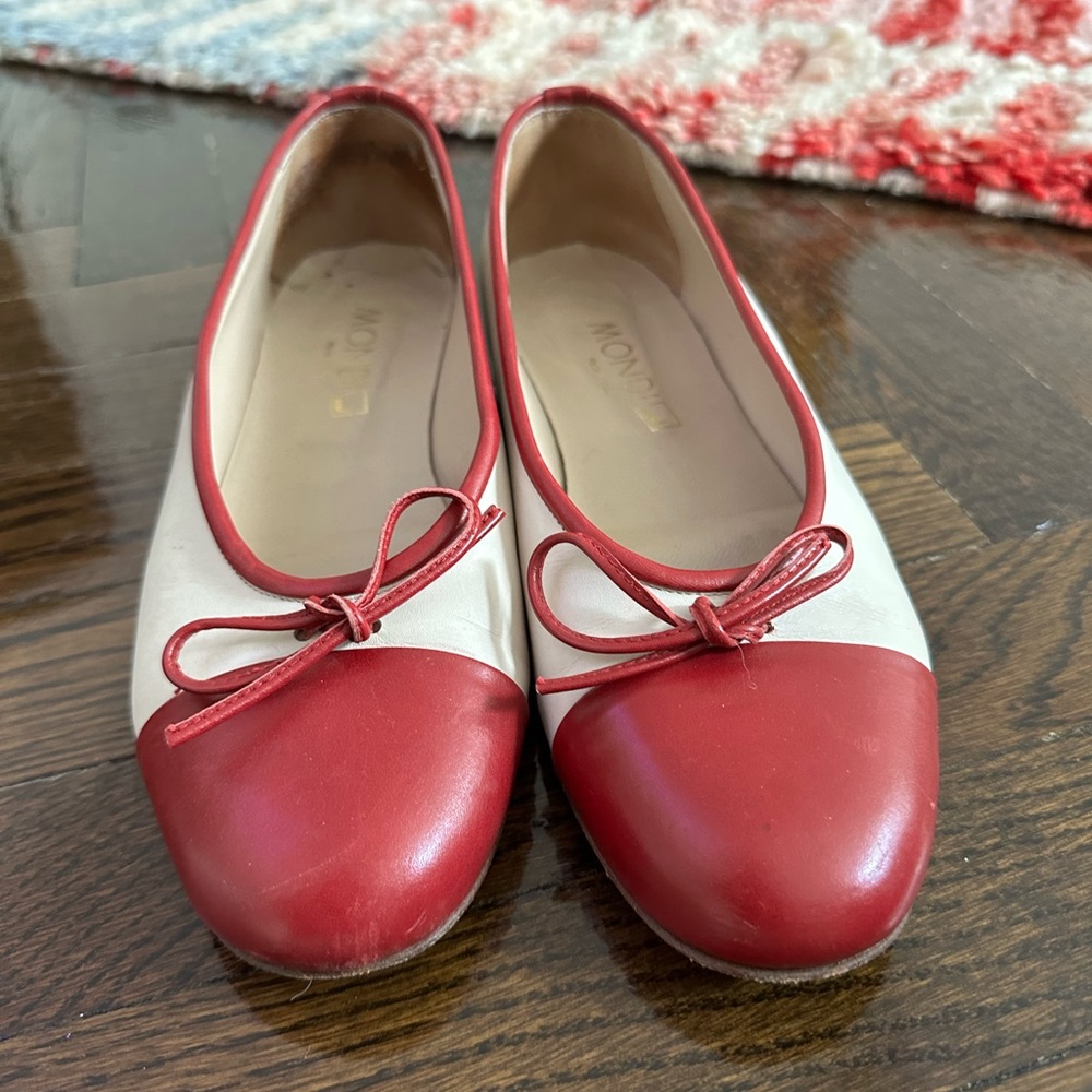 Vintage Italian leather red and cream ballet flats